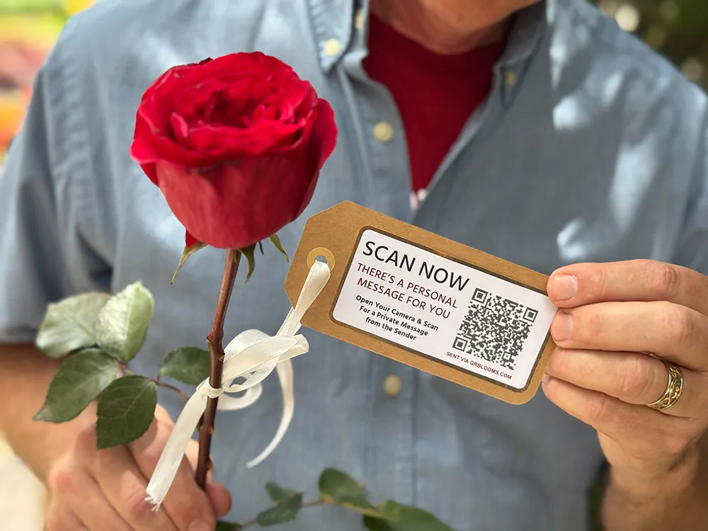 A QRBlooms product card highlighting the platform's differentiators.